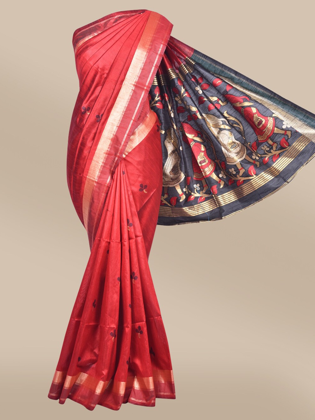 

The Chennai Silks Maroon & Black Floral Zari Banarasi Saree