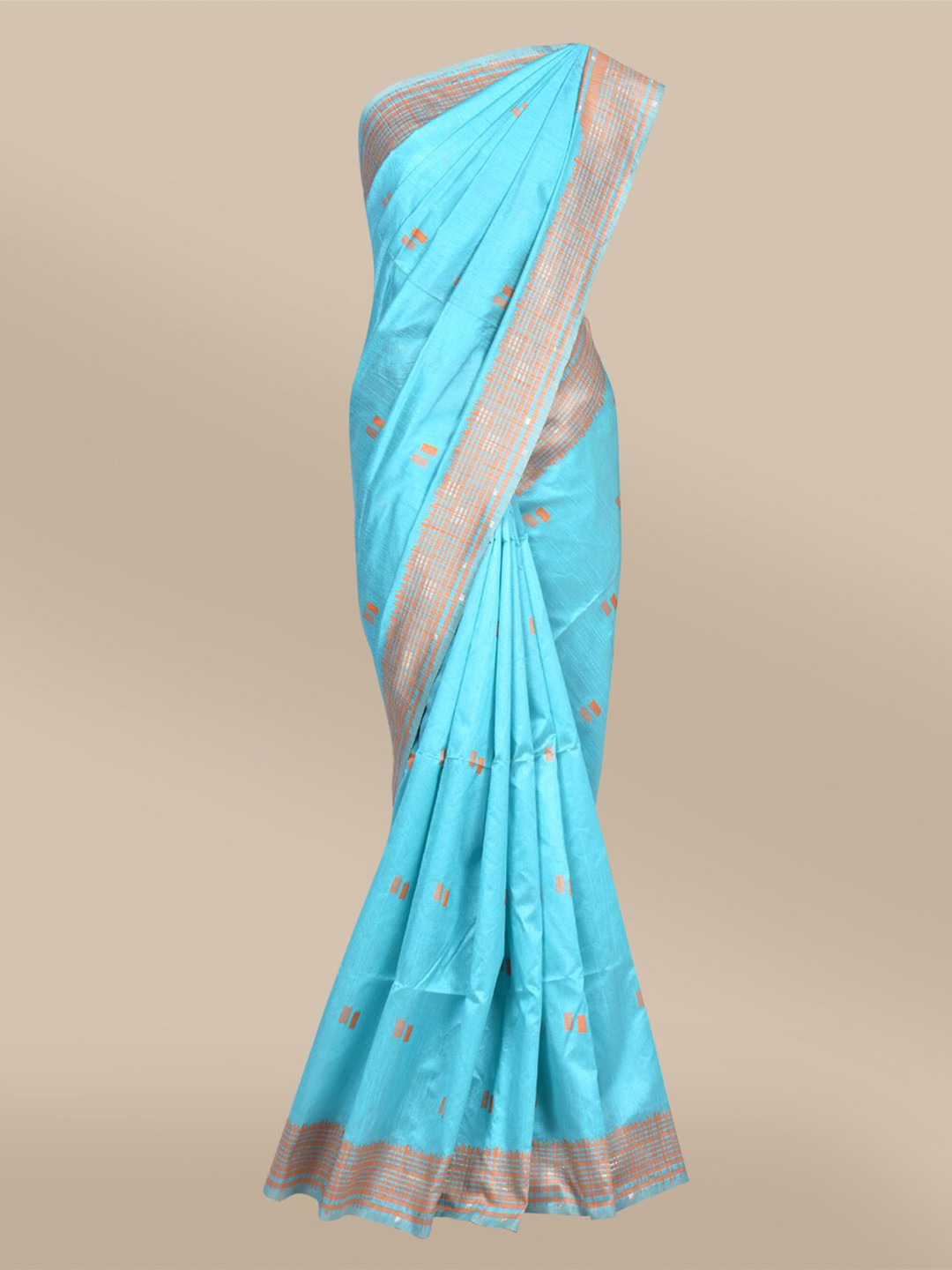 

The Chennai Silks Teal & Orange Silk Blend Fusion Banarasi Dupion Silk Saree