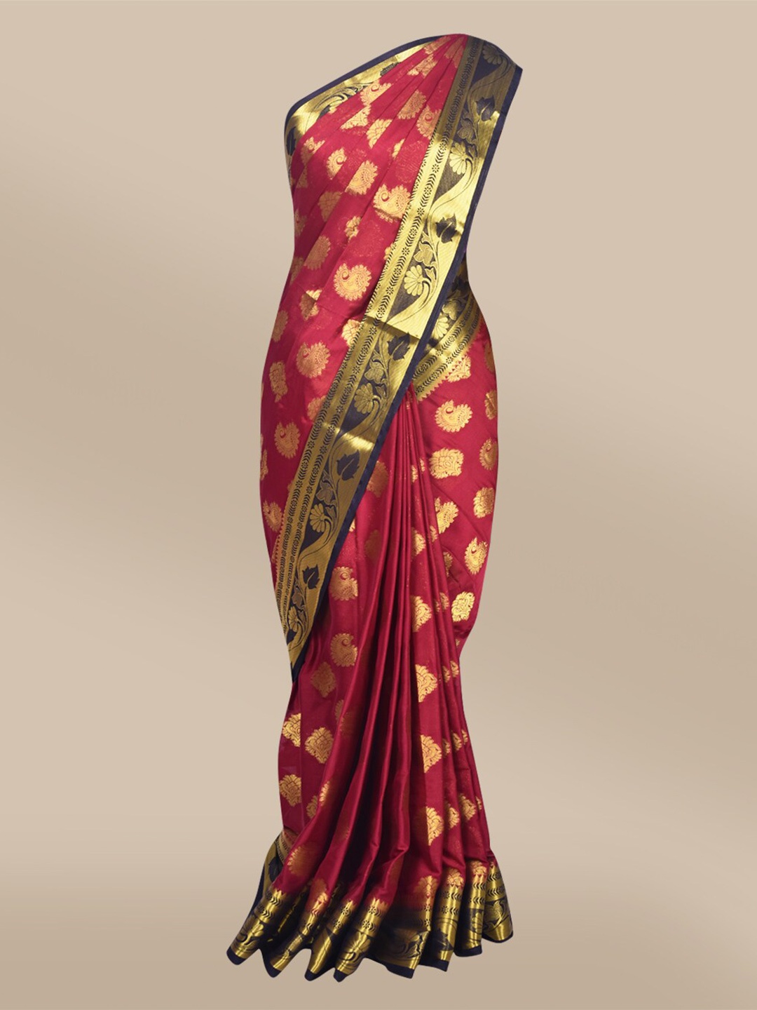 

The Chennai Silks Maroon & Blue Ethnic Motifs Fusion Poly Crepe Saree