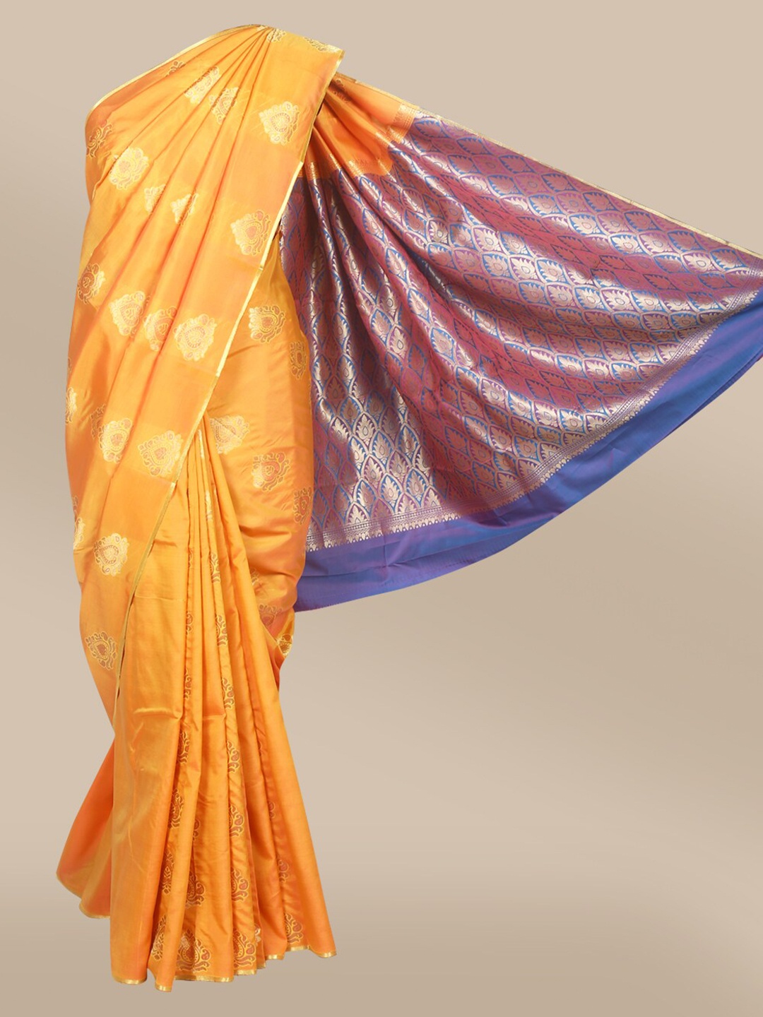 

The Chennai Silks Orange & Gold-Toned Ethnic Motifs Art Silk Saree