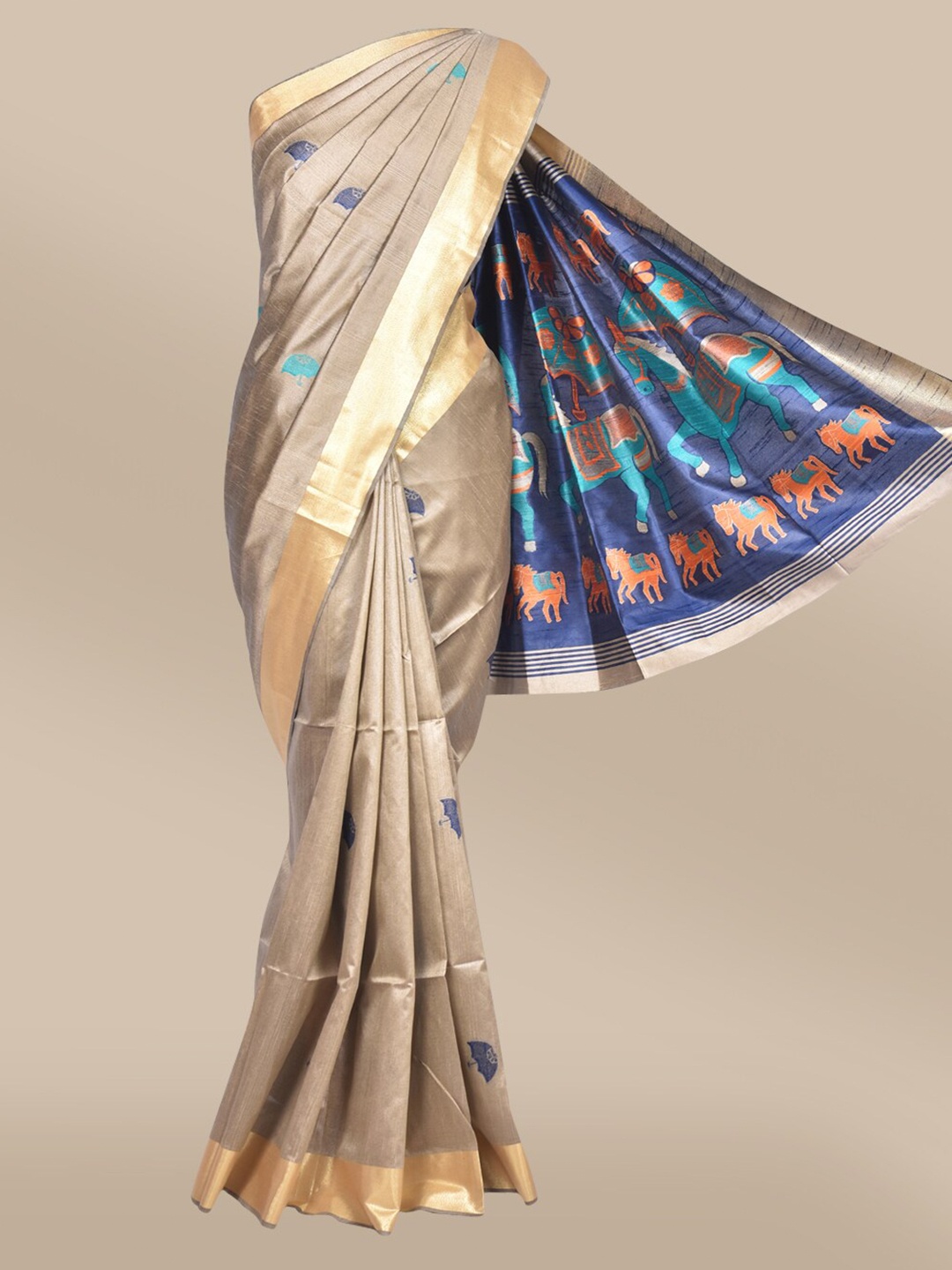 

The Chennai Silks Beige & Navy Blue Abstract Woven Design Banarasi Saree