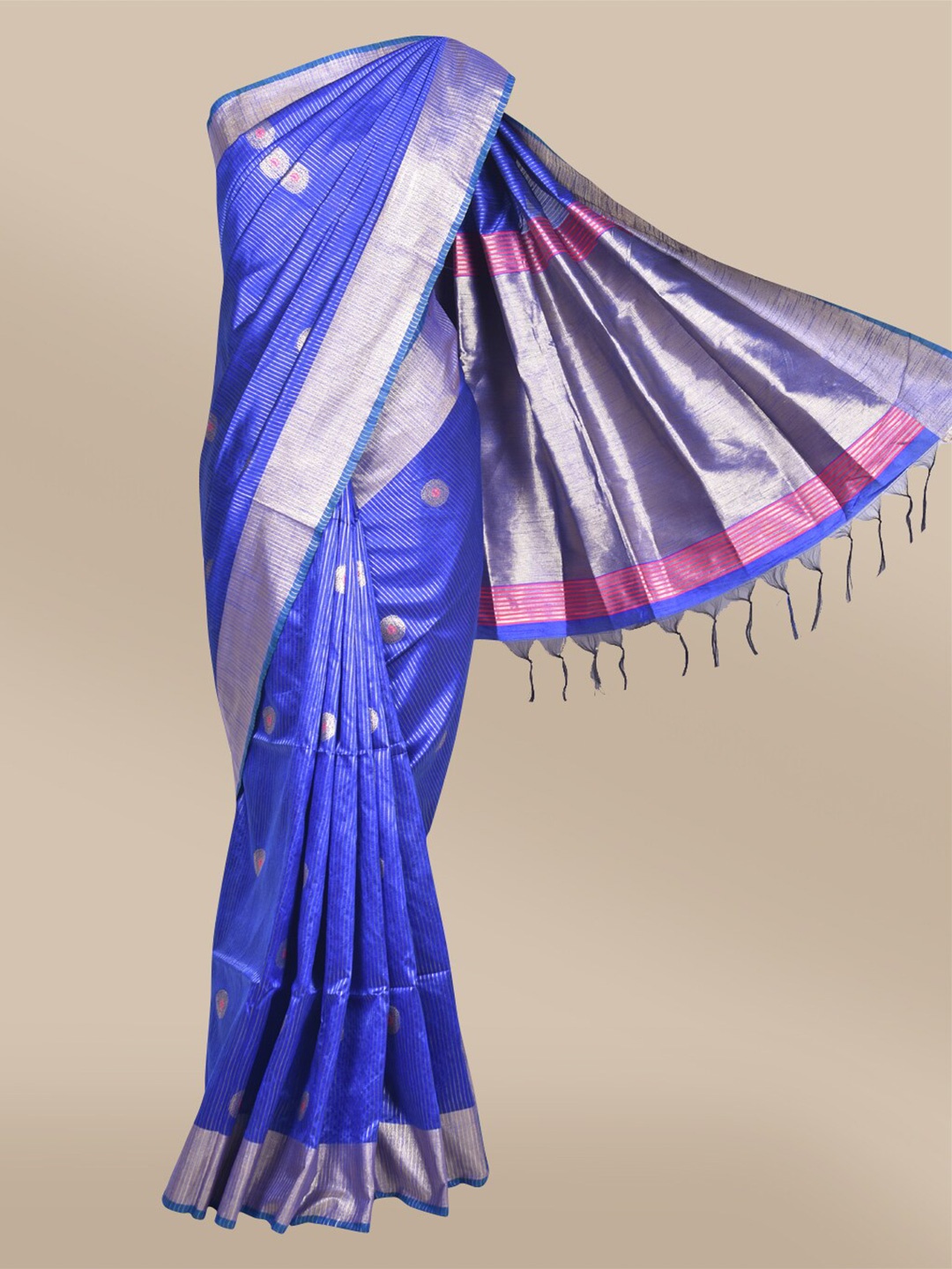 

The Chennai Silks Navy Blue & Gold-Toned Woven Design Zari Banarasi Saree