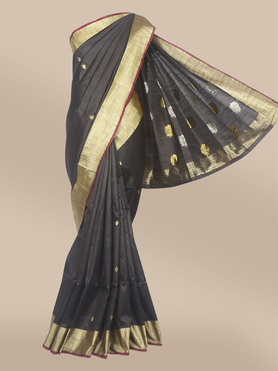 

The Chennai Silks Black & Gold-Toned Ethnic Motifs Zari Banarasi Saree