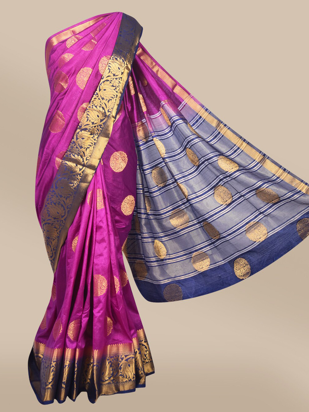 

The Chennai Silks Violet & Blue Ethnic Motifs Nylon Silk Taffeta Saree