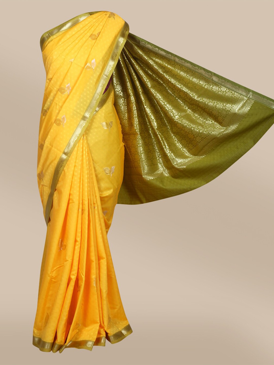 

The Chennai Silks Yellow & Green Ethnic Motifs Zari Art Silk Saree