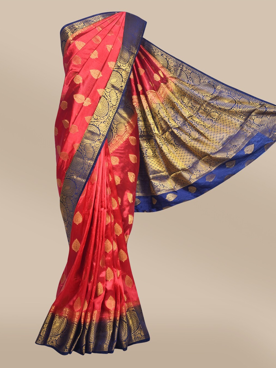 

The Chennai Silks Red & Gold-Toned Ethnic Woven Design Saree