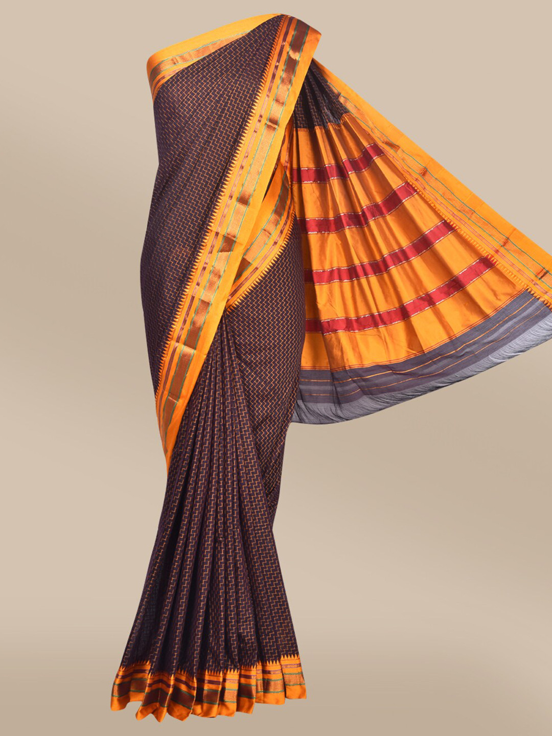 

The Chennai Silks Brown & Yellow Woven Design Zari Saree