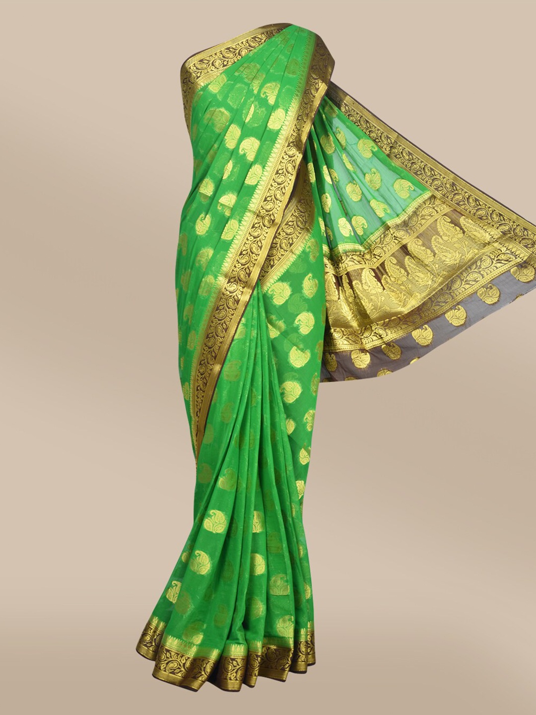 

The Chennai Silks Green & Gold-Toned Ethnic Woven Design Saree
