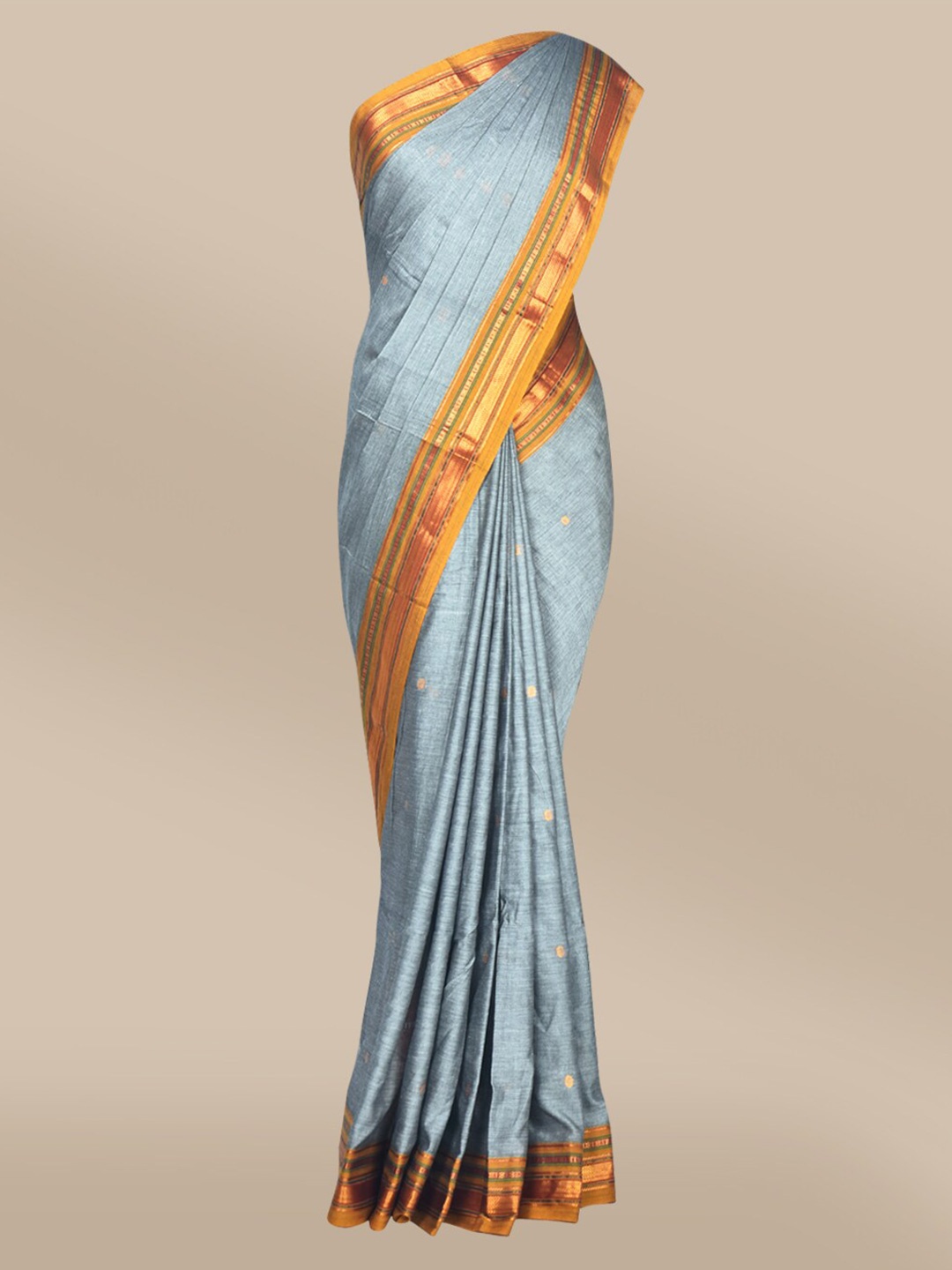 

The Chennai Silks Grey & Orange Floral Saree