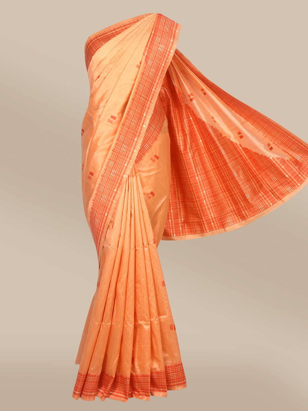 

The Chennai Silks Peach-Coloured & Red Zari Banarasi Saree