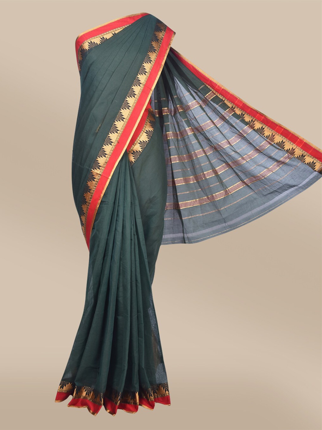 

The Chennai Silks Green & Red Cotton Blend Saree