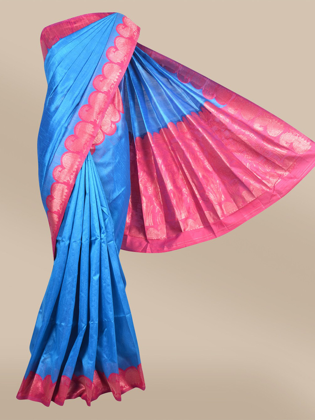 

The Chennai Silks Blue & Pink Silk Blend Banarasi Saree