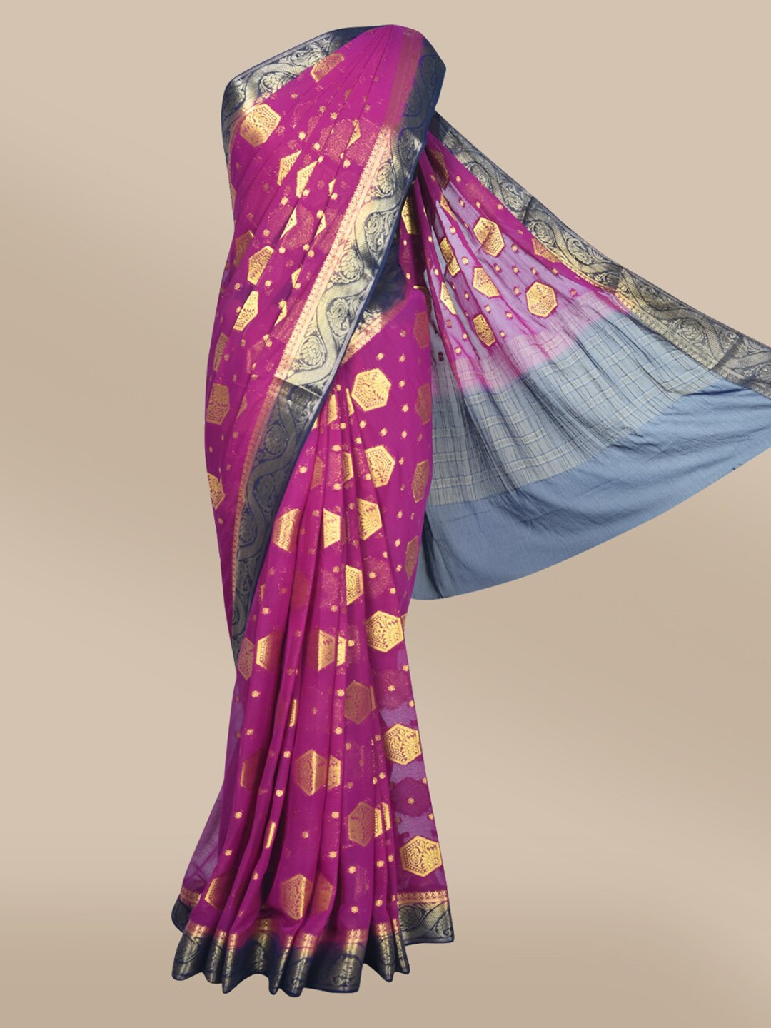 

The Chennai Silks Violet & Gold-Toned Ethnic Woven Design Saree