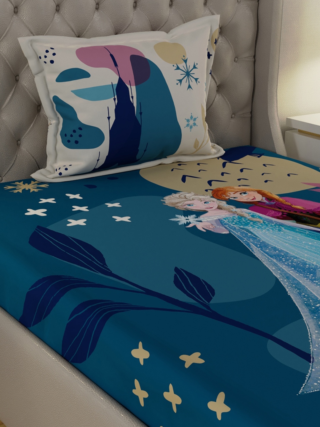 

Disney Blue & Pink Cartoon Characters 180 TC Single Bedsheet with 1 Pillow Covers