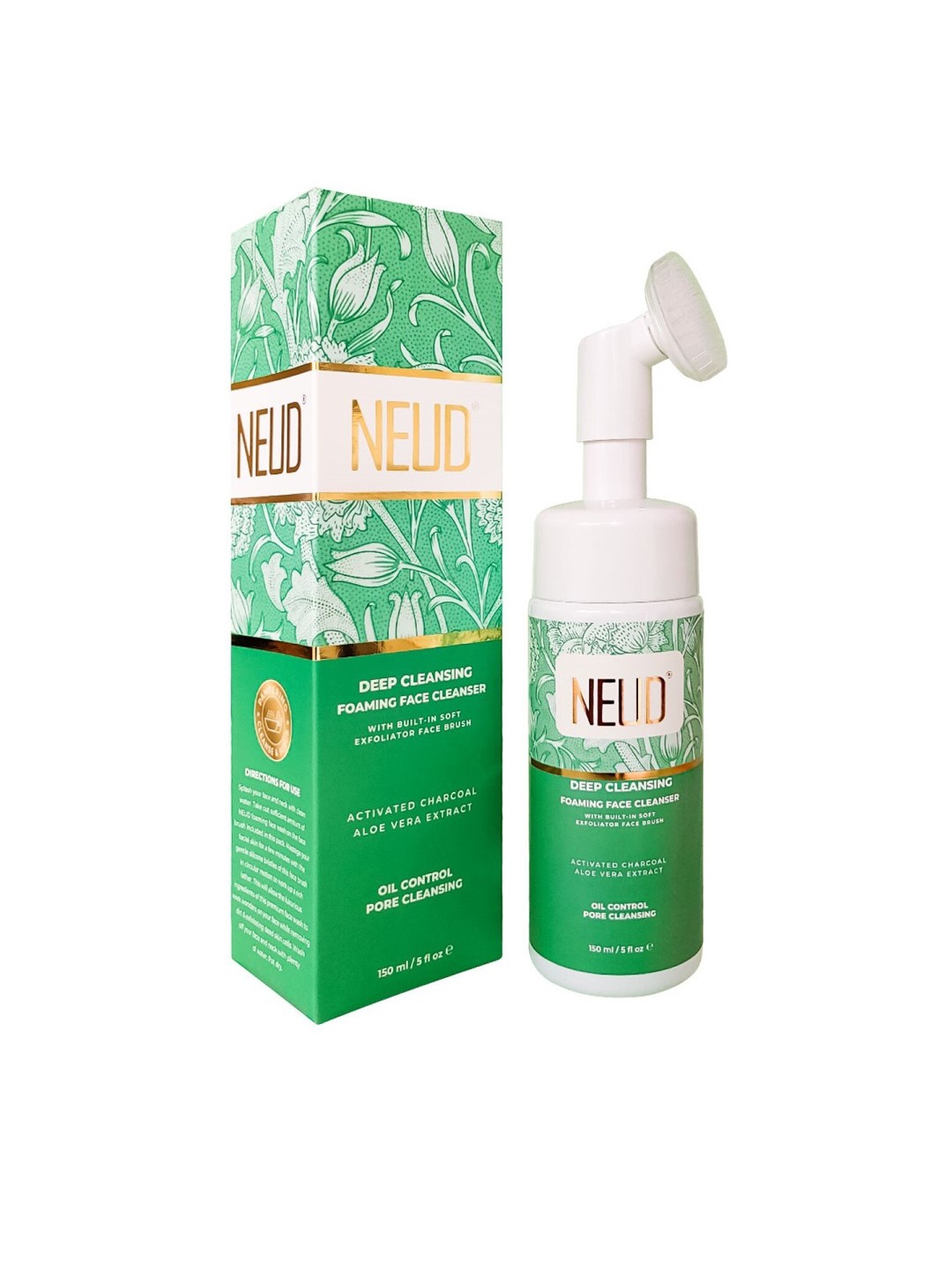 

NEUD Deep Cleansing Foaming Face Cleanser with Activated Charcoal & Aloe Vera 150 ml, Green
