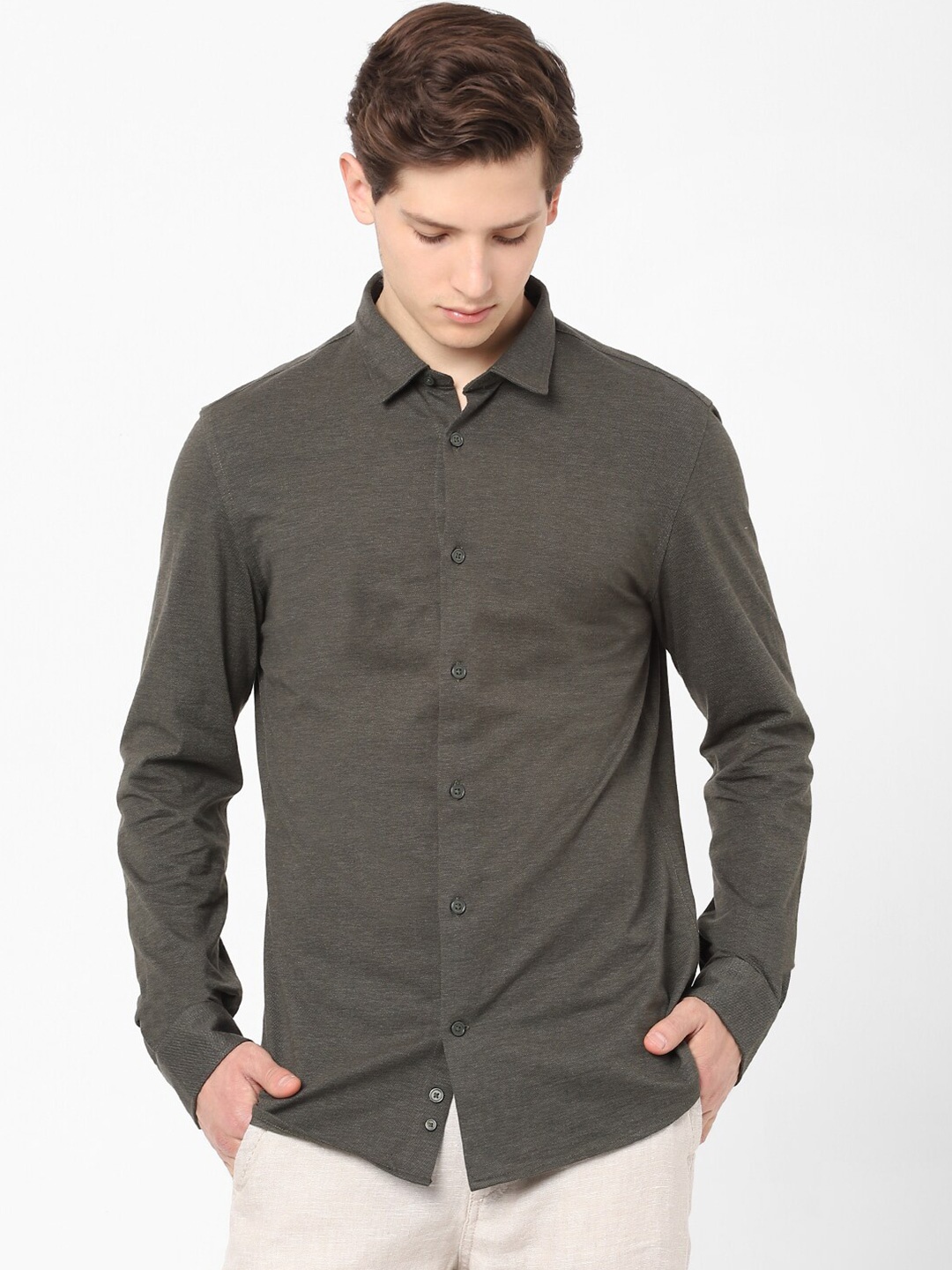 

Celio Men Olive Green Casual Cotton Shirt