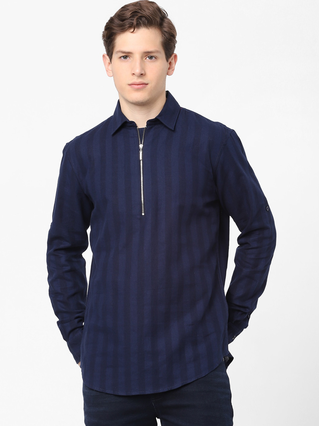 

Celio Men Navy Blue Slim Fit Striped Casual Cotton Shirt