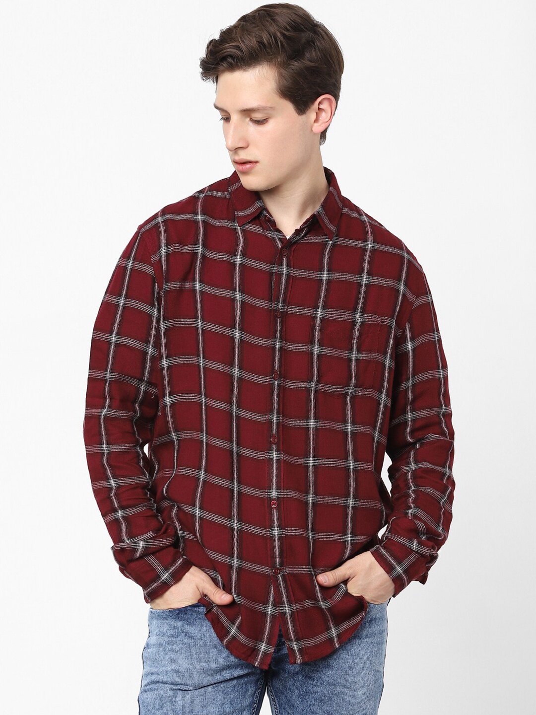 

Celio Men Maroon Tartan Checked Casual Shirt