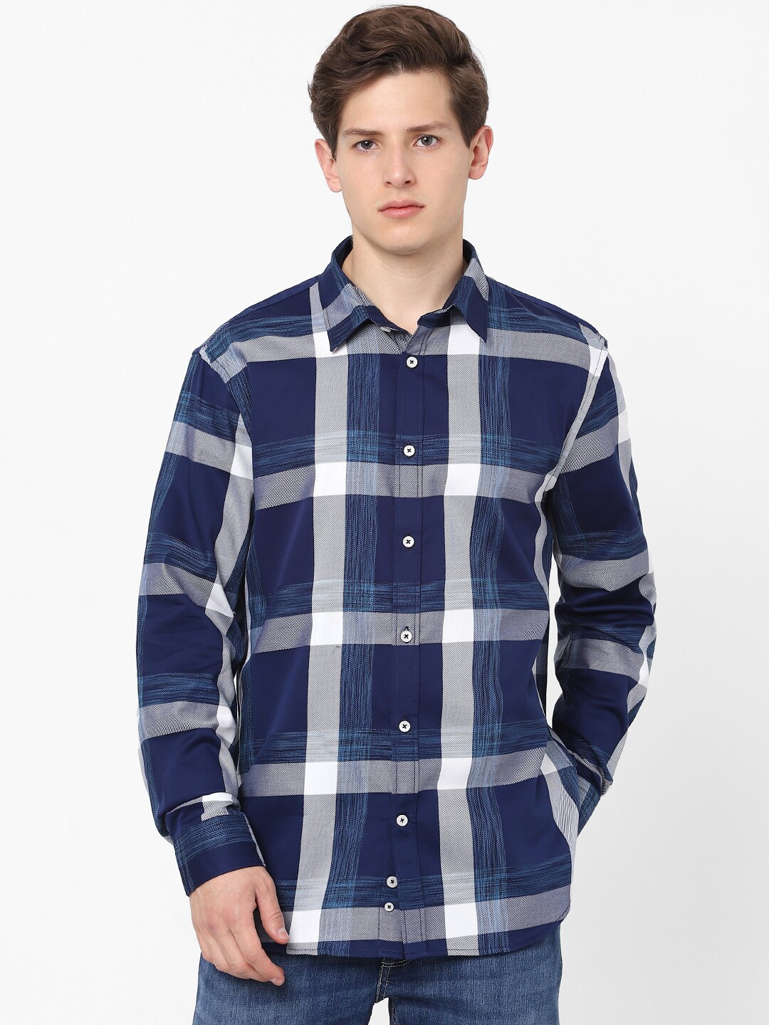 

Celio Men Blue Slim Fit Tartan Checked Casual Cotton Shirt
