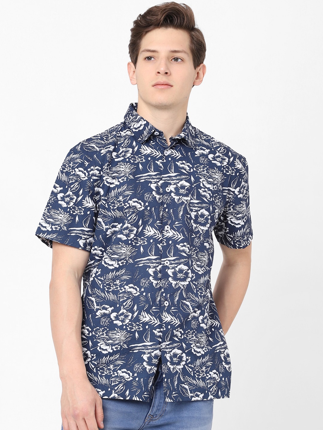 

Celio Men Blue Slim Fit Floral Printed Casual Cotton Shirt