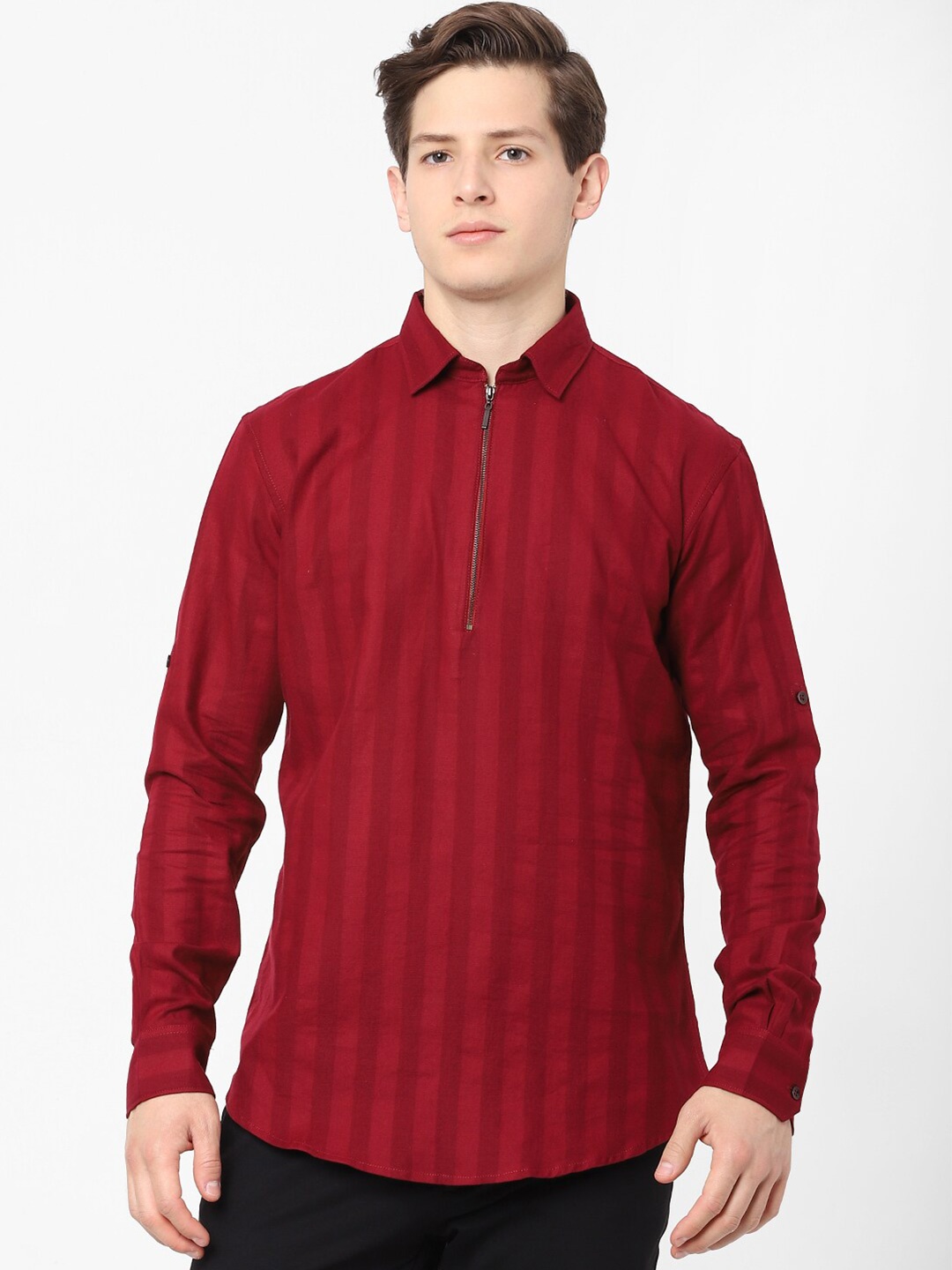 

Celio Men Maroon Striped Cotton Casual Shirt