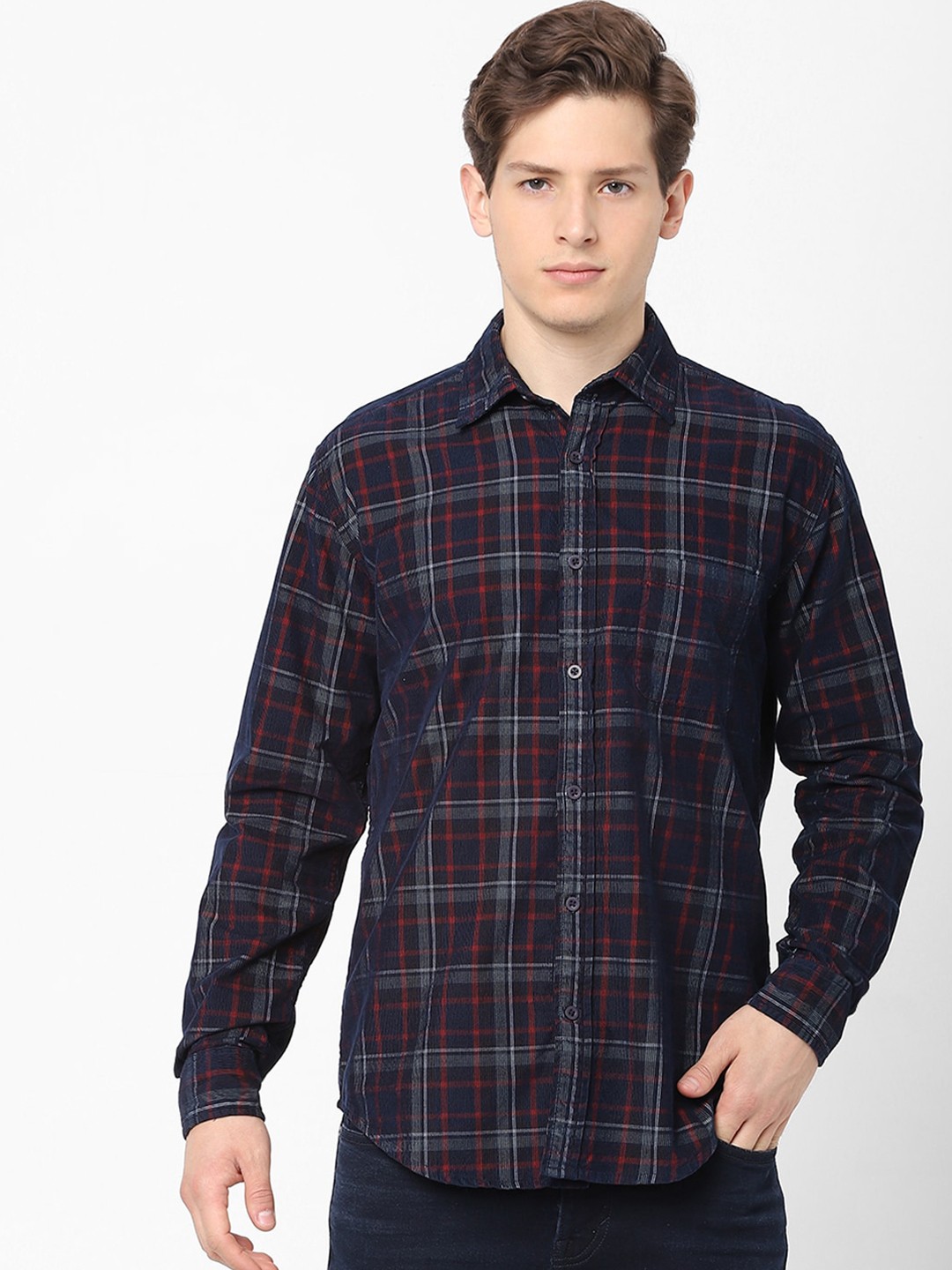 

Celio Men Navy Blue Slim Fit Checked Casual Cotton Shirt