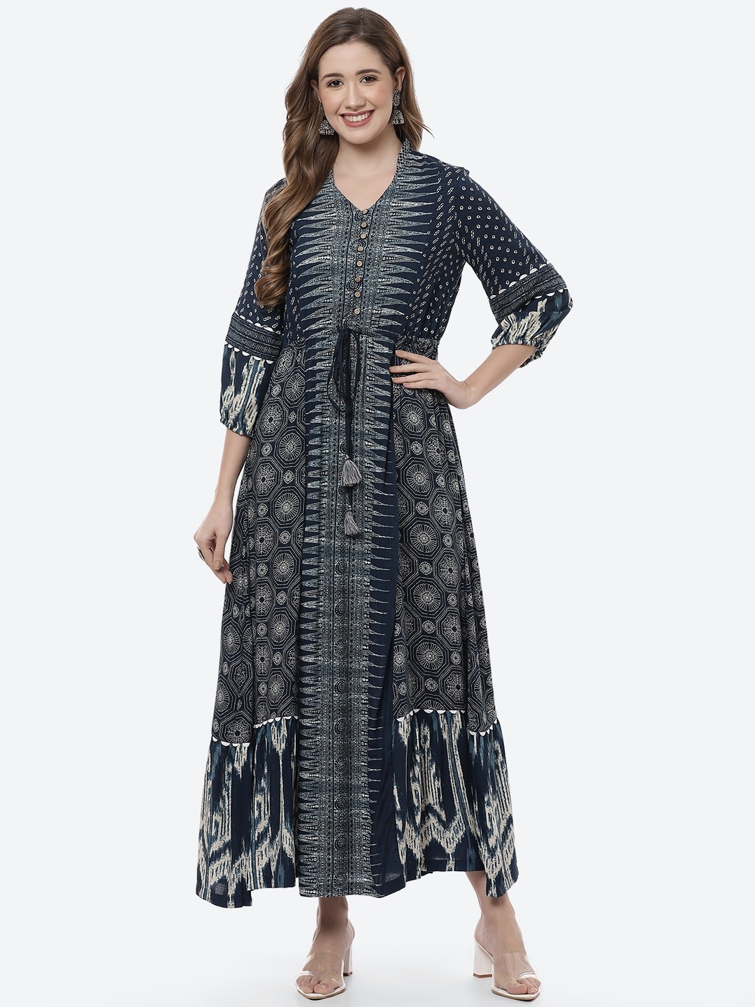 

Biba Women Navy Blue Ethnic Motifs Printed Kurta