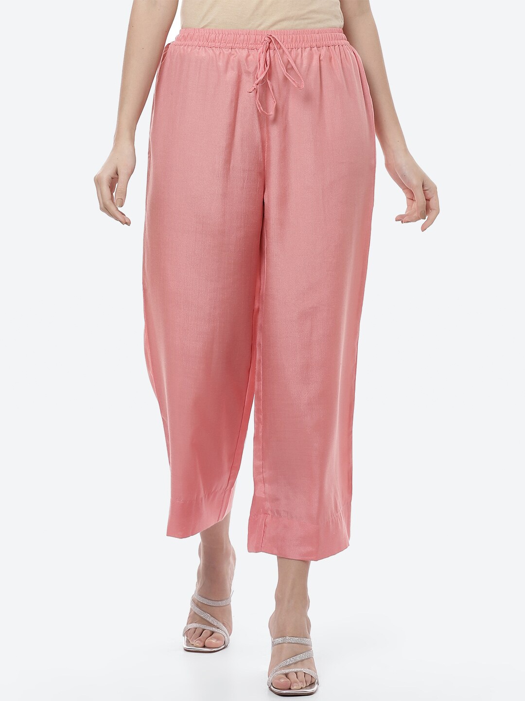

Biba Women Pink Solid Cropped Straight Fit Palazzo