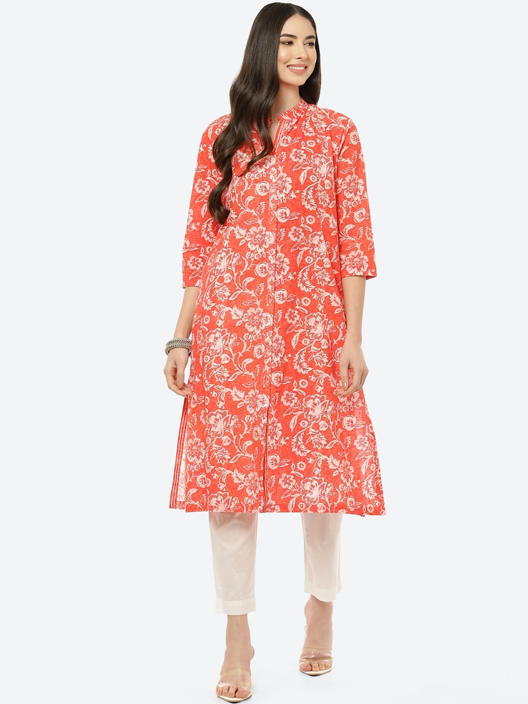 

Biba Women Red & White Ethnic Motifs Printed Cotton Kurta