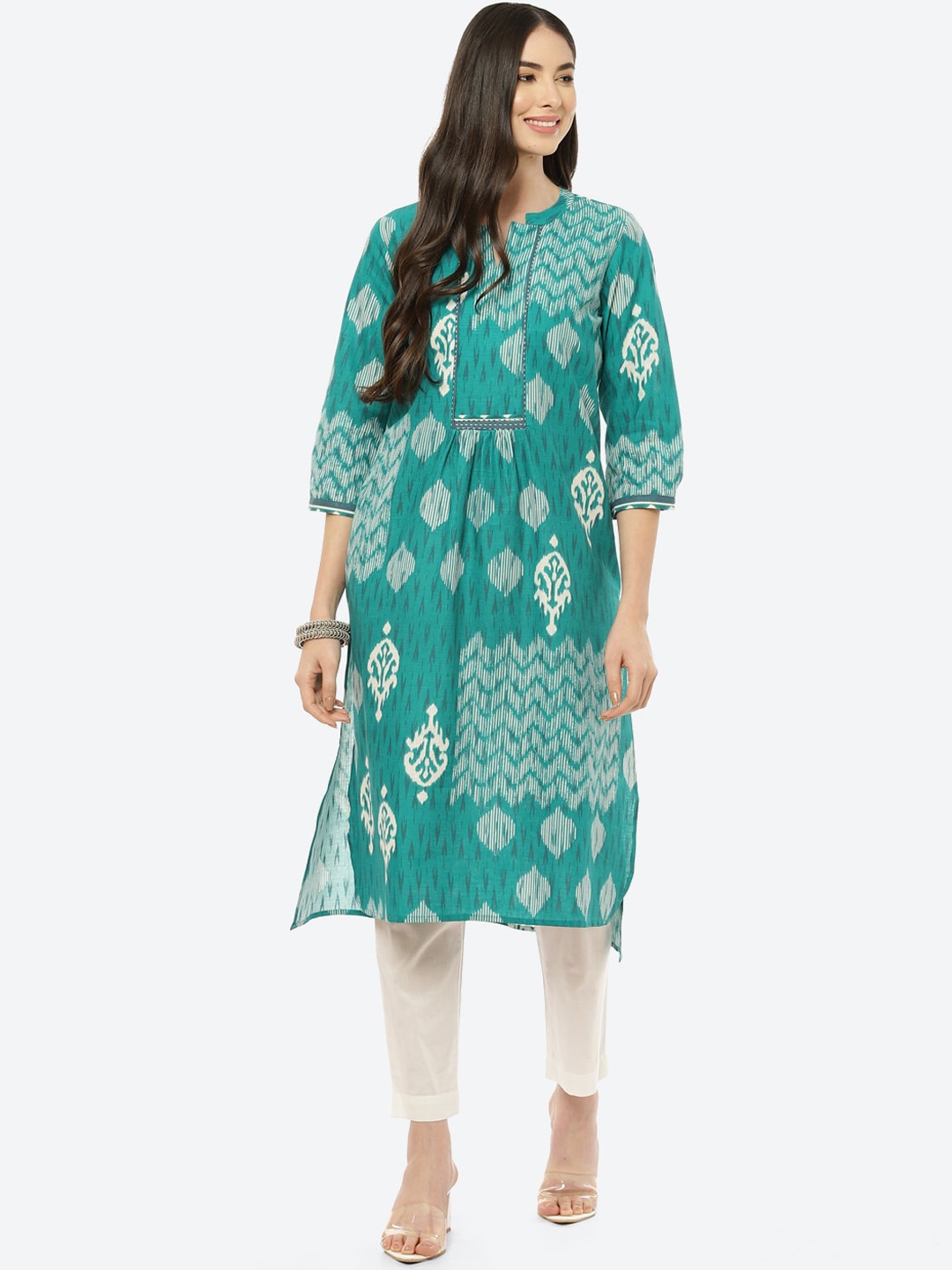 

Biba Women Green Ethnic Motifs Printed Cotton Kurta