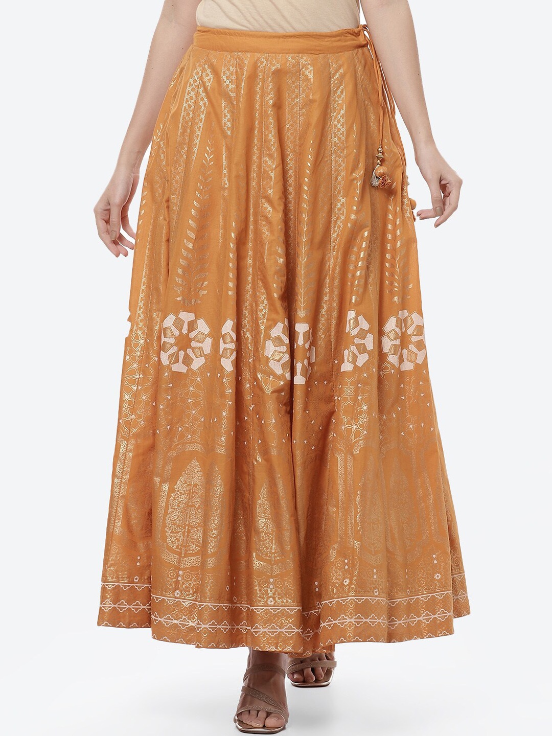 

Biba Women Mustard Yellow Printed A-Line Maxi Skirt