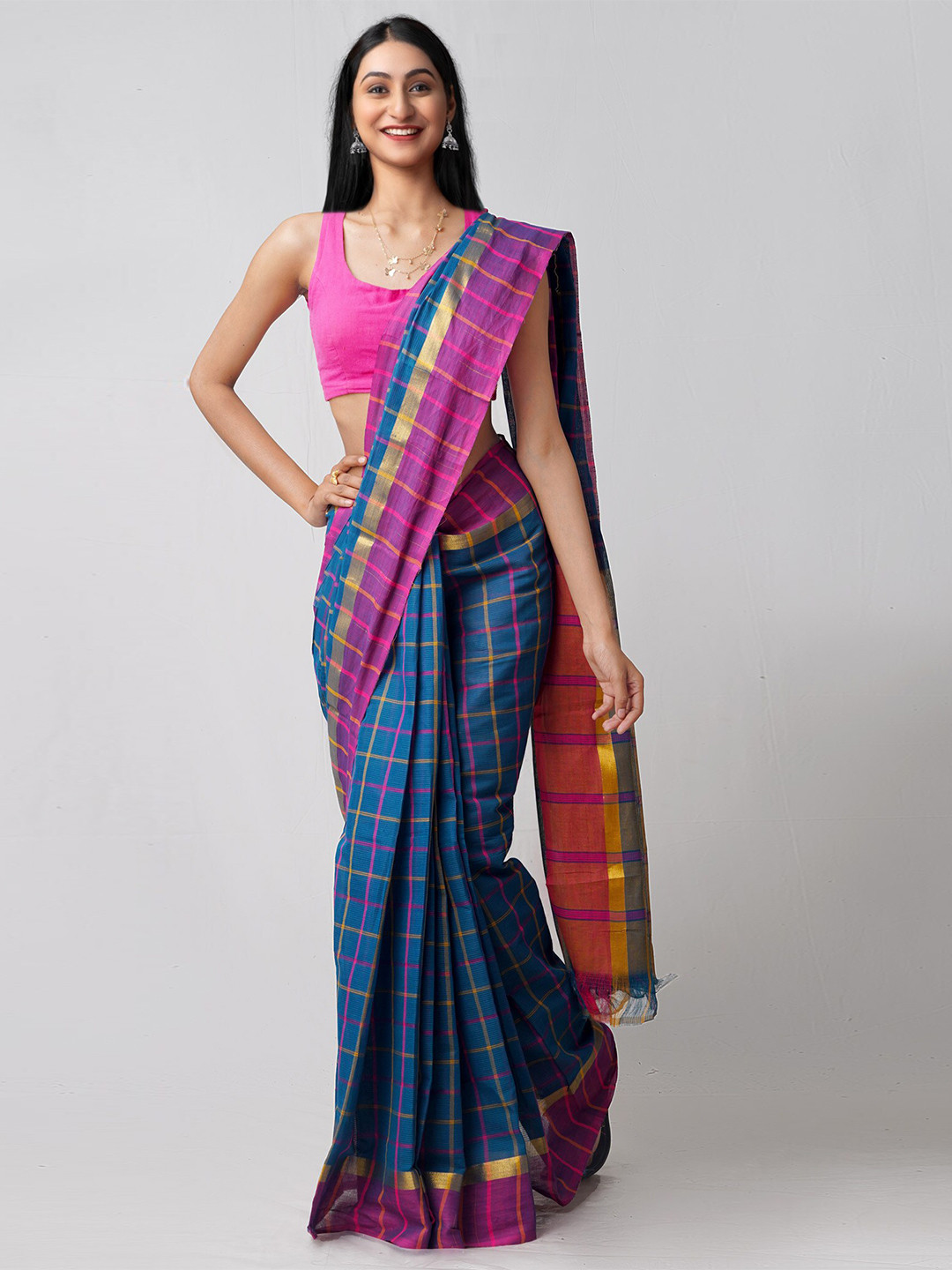

Unnati Silks Blue Woven Design Pure Pavani Mangalagiri Cotton Saree