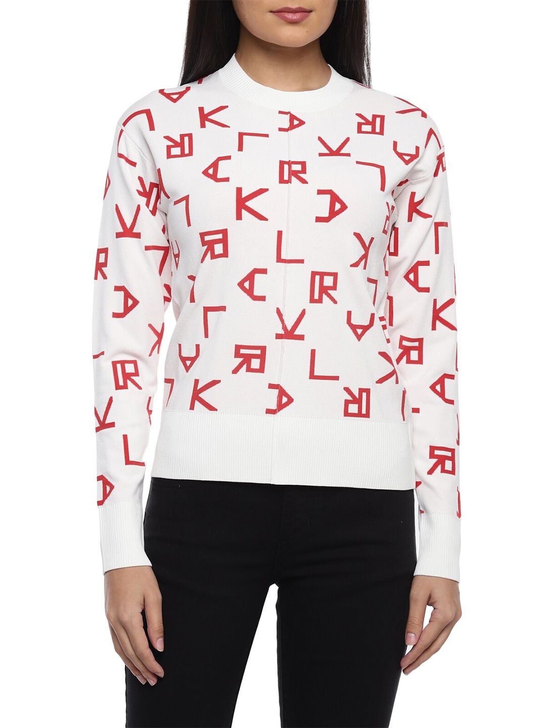 

Karl Lagerfeld Women White & Red Printed Pullover