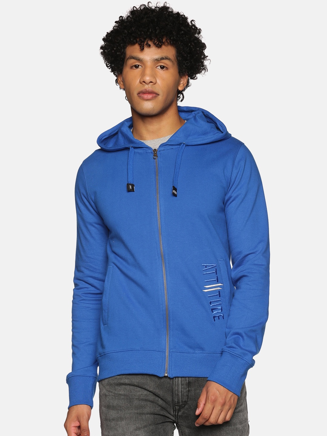 

ATTIITUDE Men Blue Rapid Dry Hooded Bomber Jacket