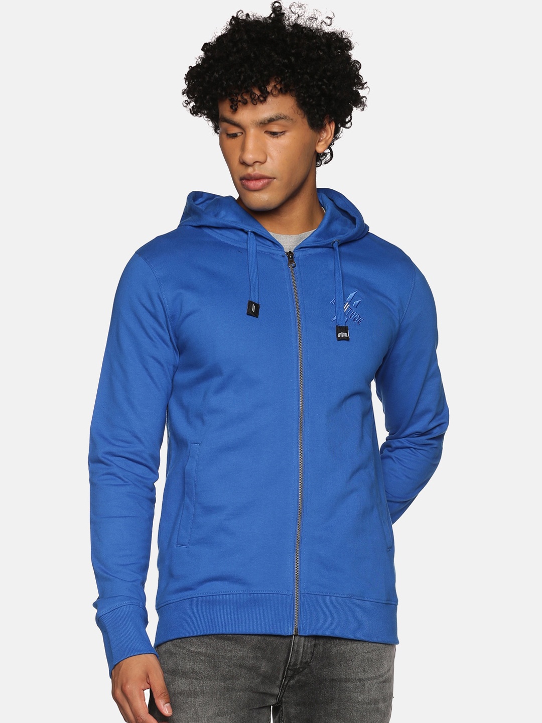 

ATTIITUDE Men Blue Solid Hooded Pure Cotton Bomber Jacket