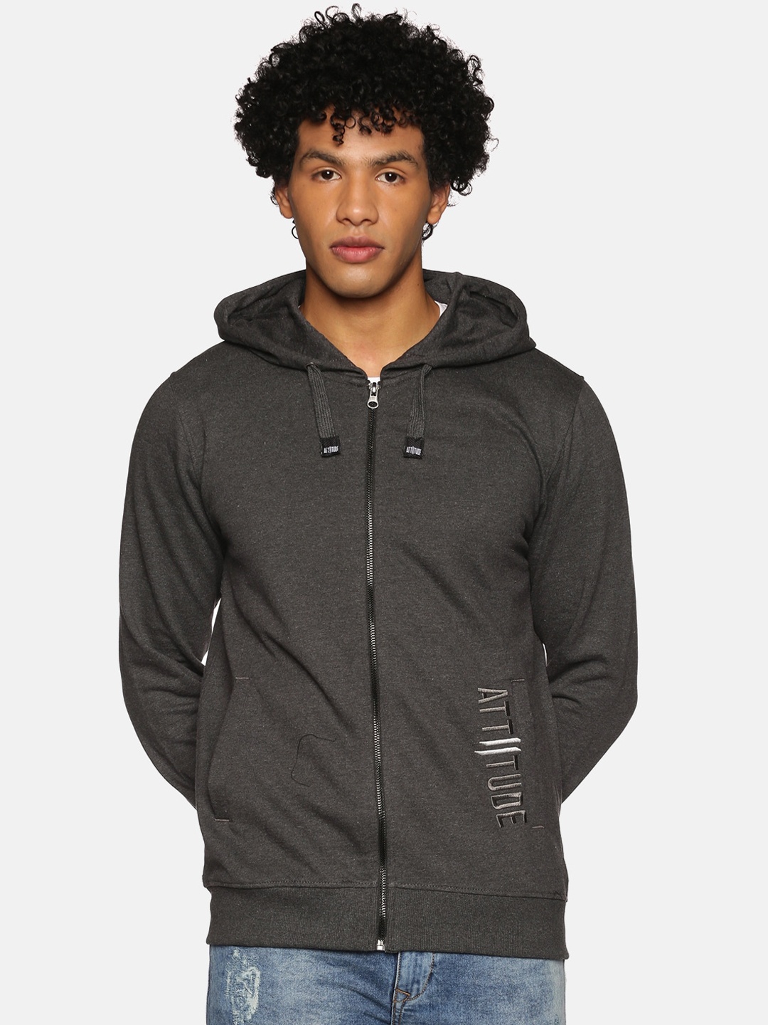 

ATTIITUDE Men Charcoal Pure Cotton Sweatshirt