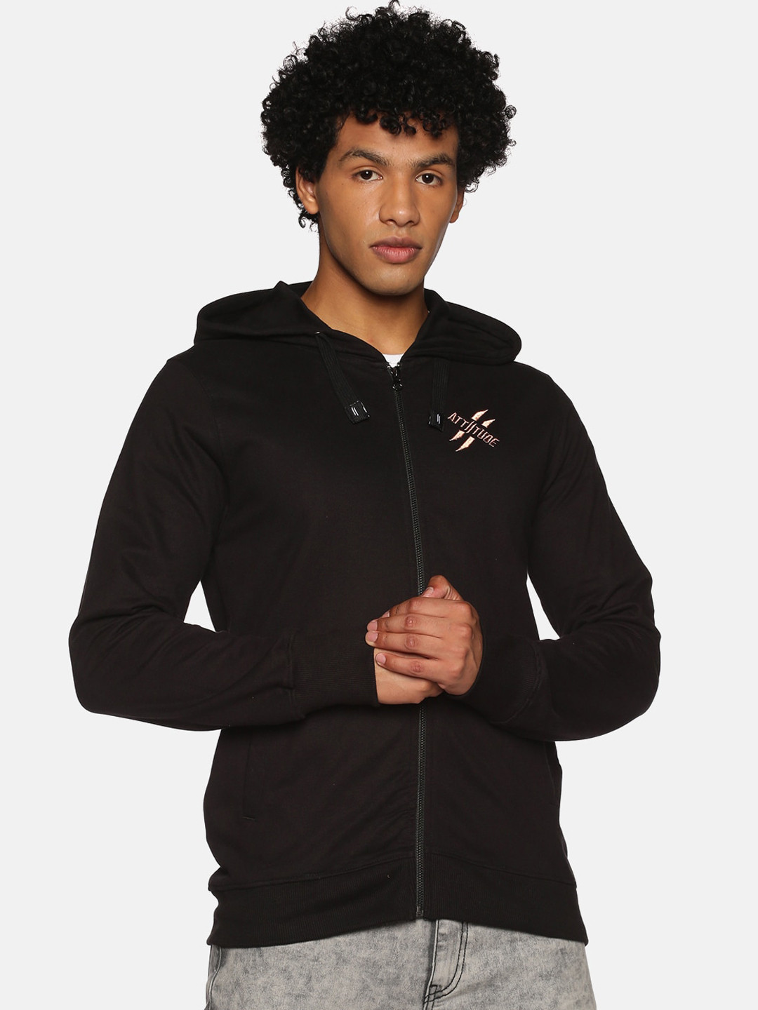 

ATTIITUDE Men Black Pure Cotton Sporty Jacket
