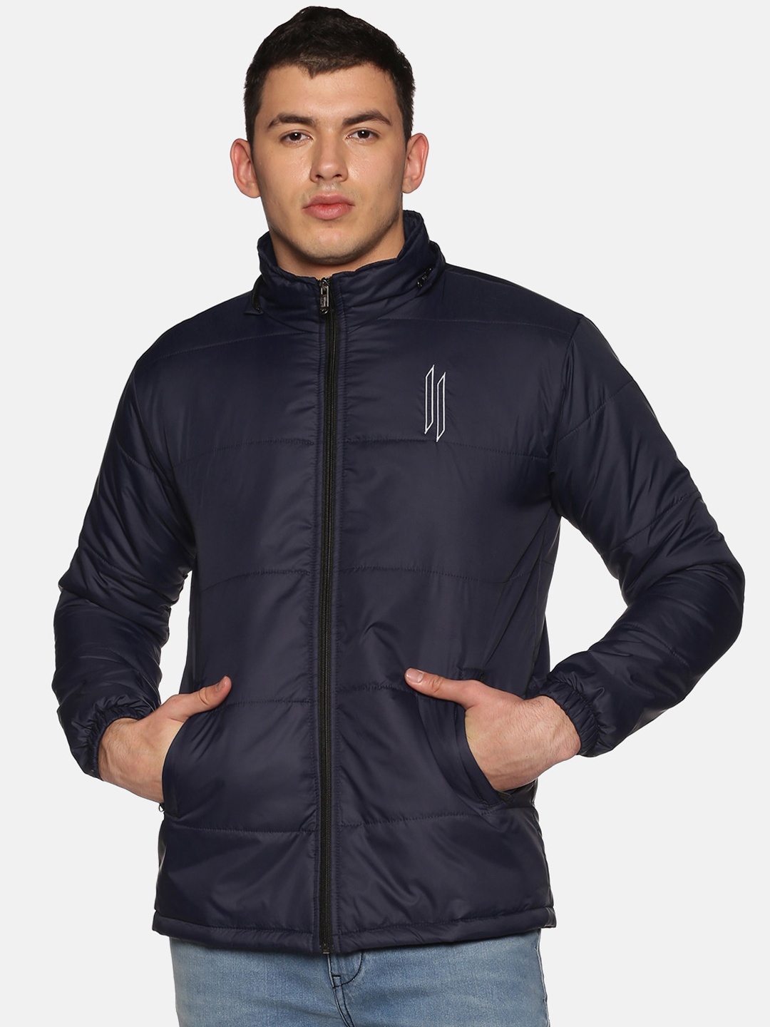 

ATTIITUDE Men Navy Blue Windcheater Rapid Dry Hooded Padded Jacket