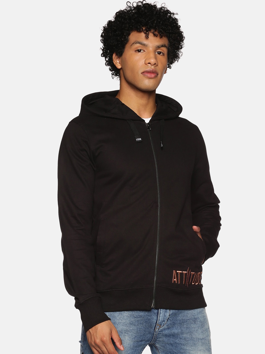 

ATTIITUDE Men Black Pure Cotton Sporty Jacket
