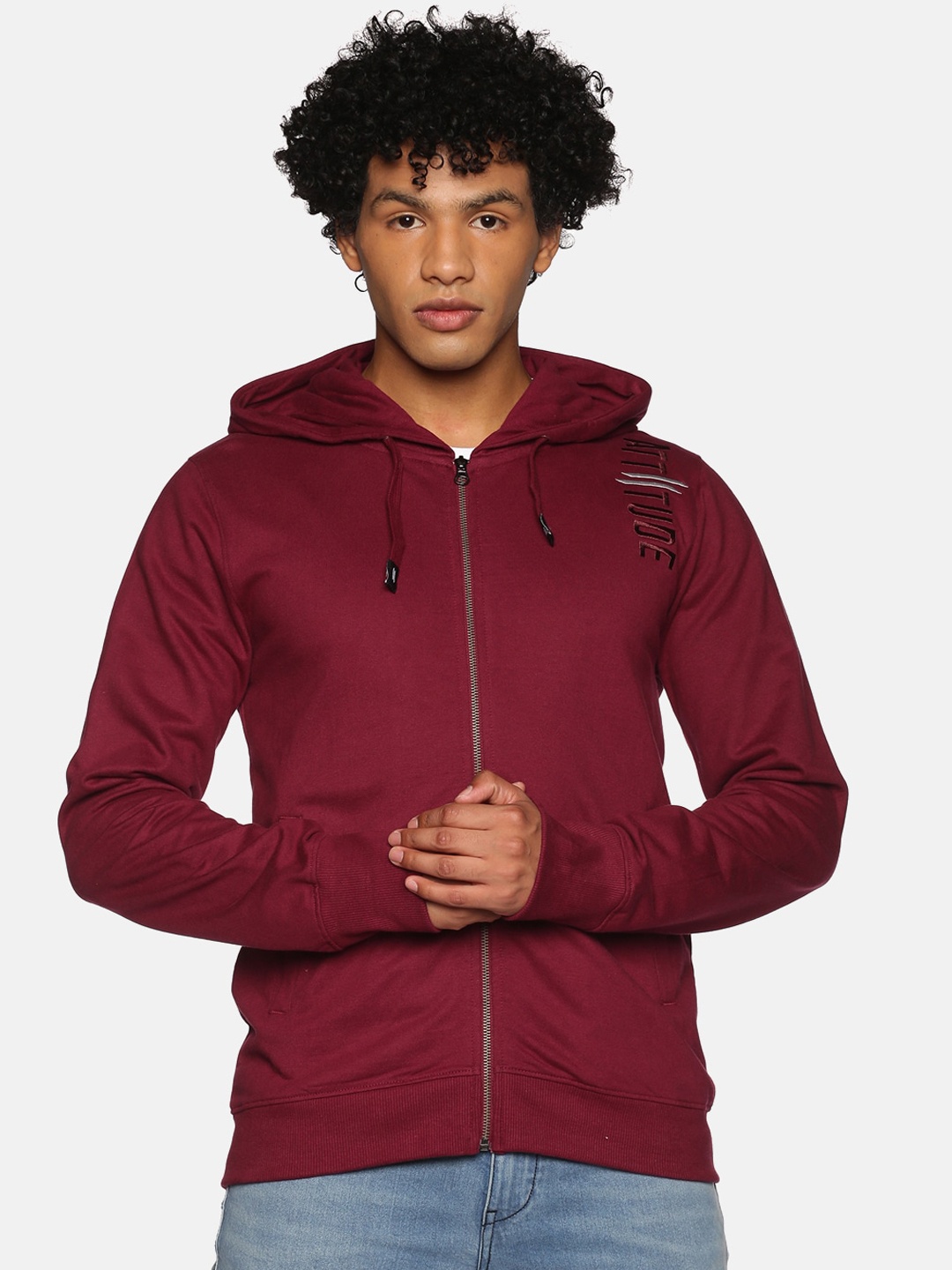 

ATTIITUDE Men Purple Rapid Dry Hooded Bomber Jacket