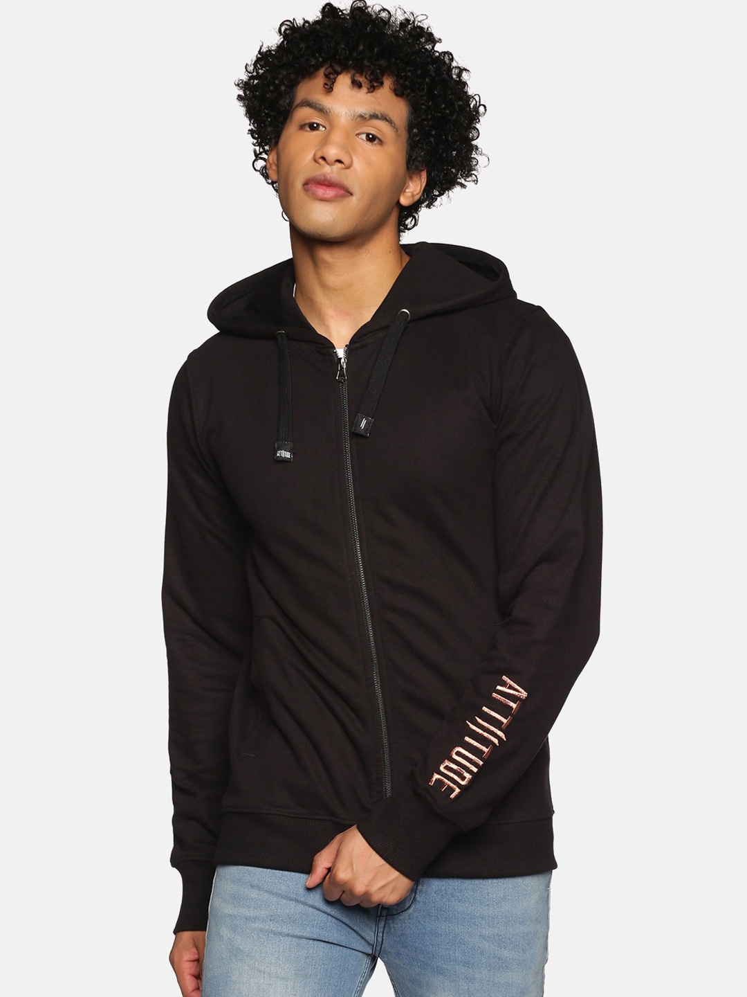 

ATTIITUDE Men Black Rapid Dry Hooded Bomber Jacket