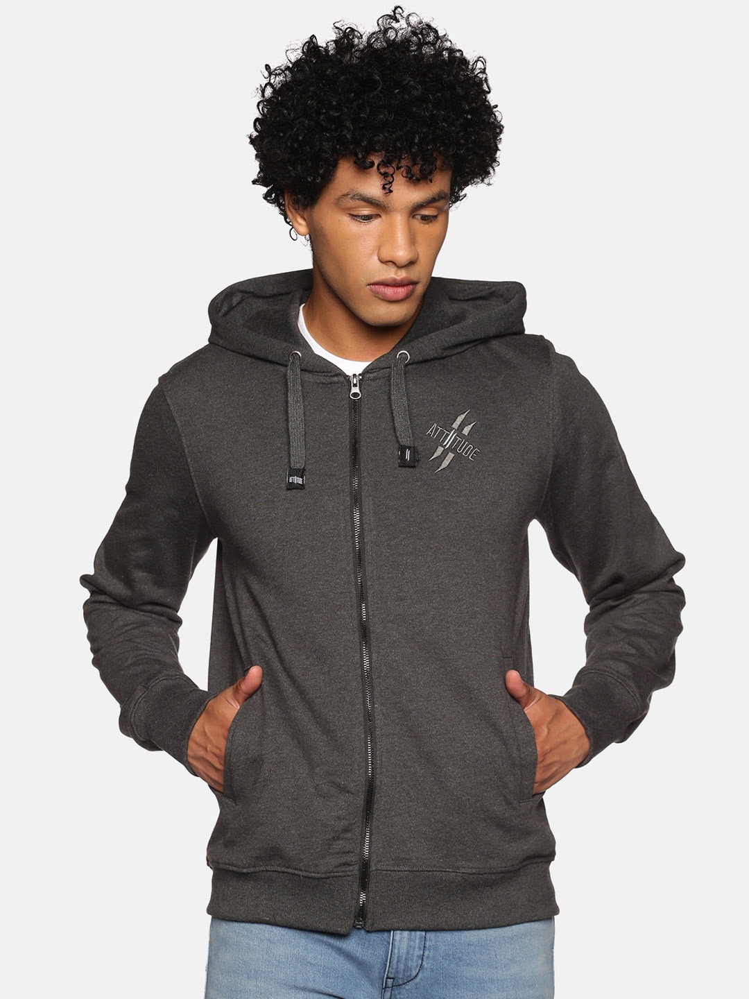

ATTIITUDE Men Charcoal Open Front Pure Cotton Tailored Jacket