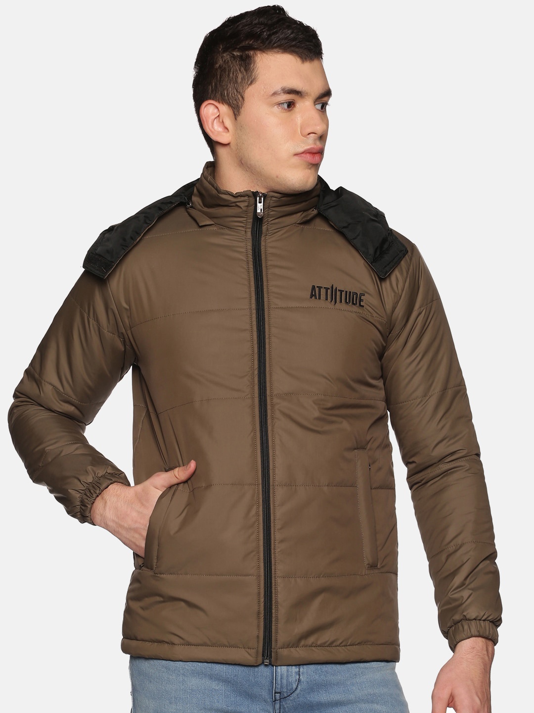 

ATTIITUDE Men Green Windcheater Rapid Dry Hooded Puffer Jacket