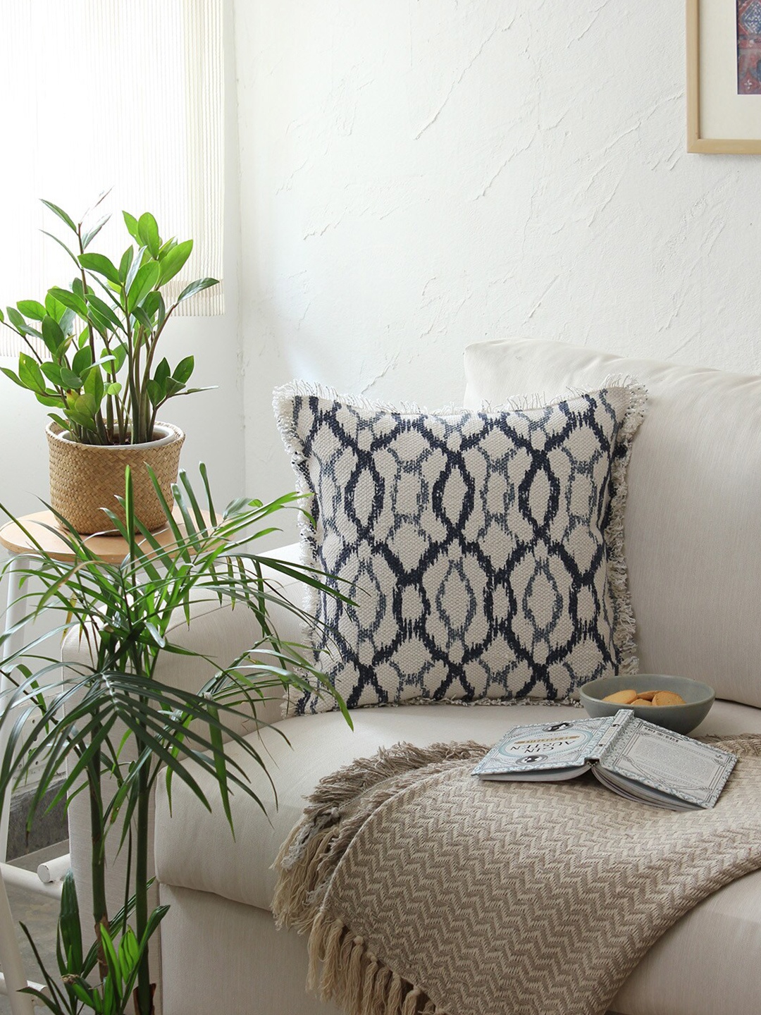 

House This Blue & White Geometric Printed Square Cushion Covers