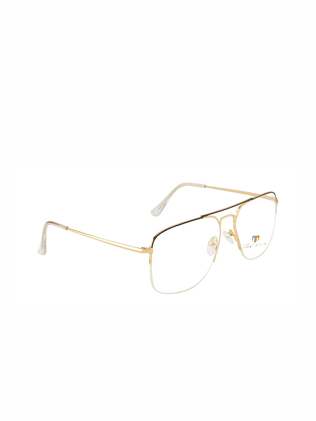 

Ted Smith Unisex Gold-Toned & Black Half Rim Rectangle Frames TS-9065_C6