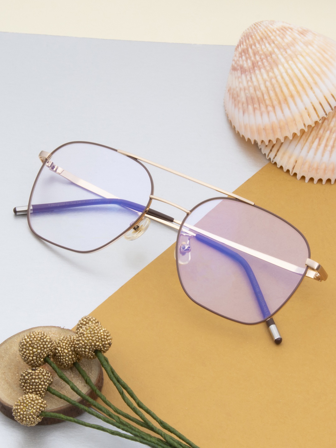 

Ted Smith Unisex Brown & Gold-Toned Full Rim Rectangle Frames Eyeglasses