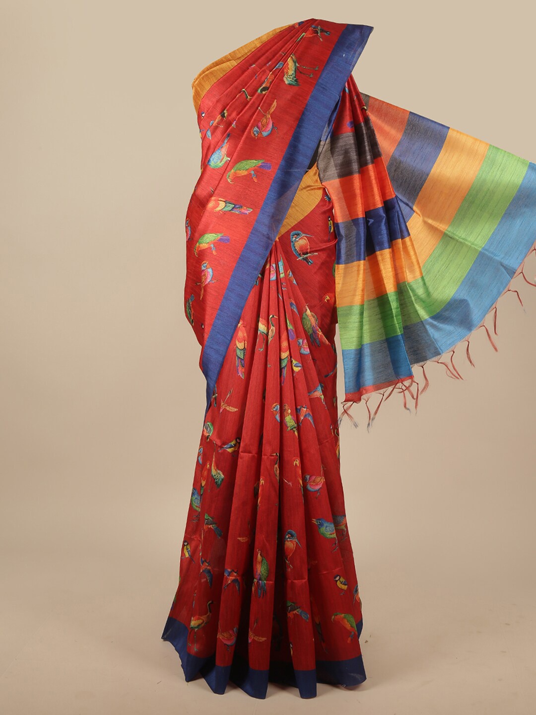 

Pothys Red & Blue Jute Silk Saree