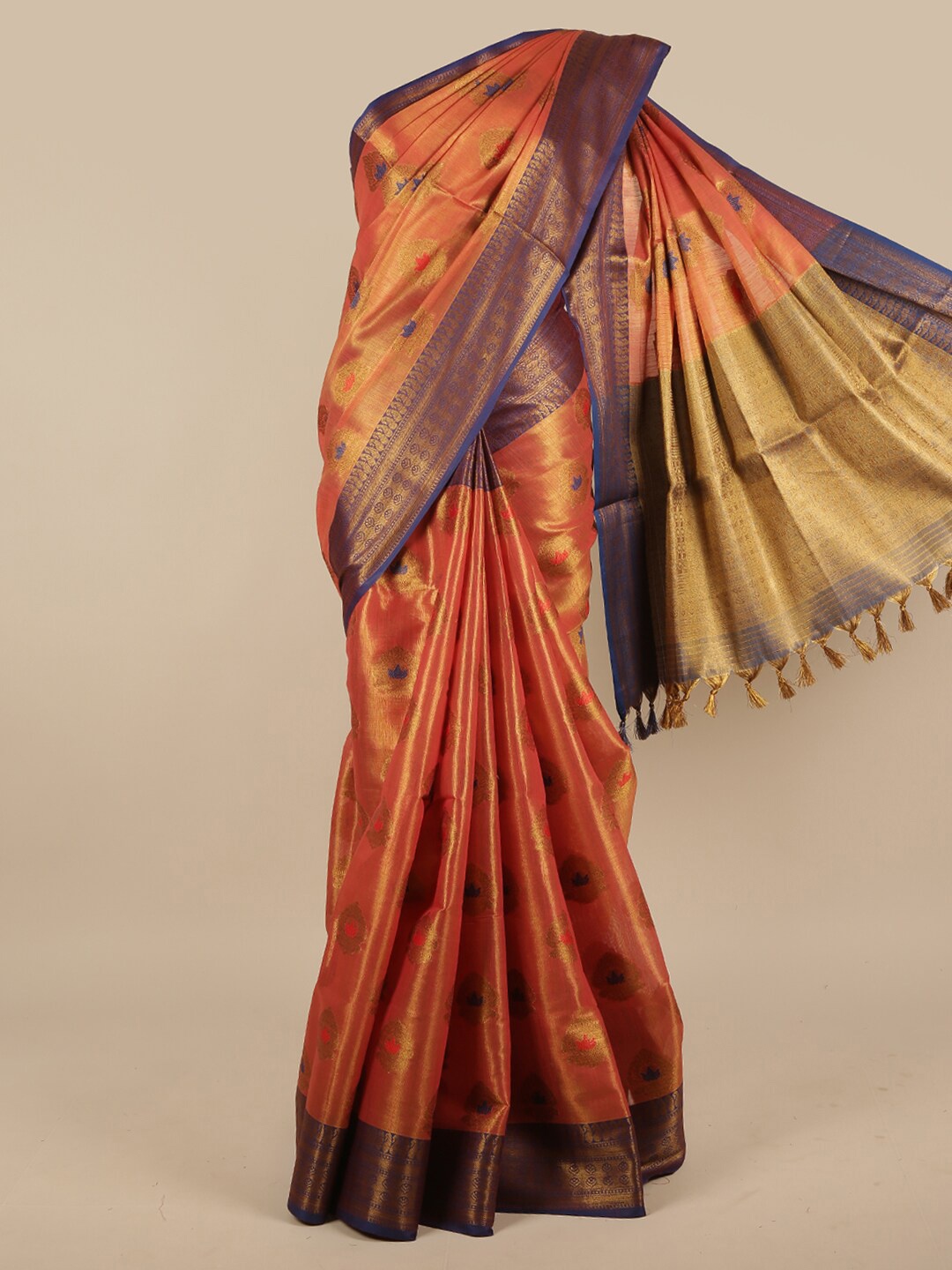 

Pothys Rust & Navy Blue Woven Design Jute Silk Saree