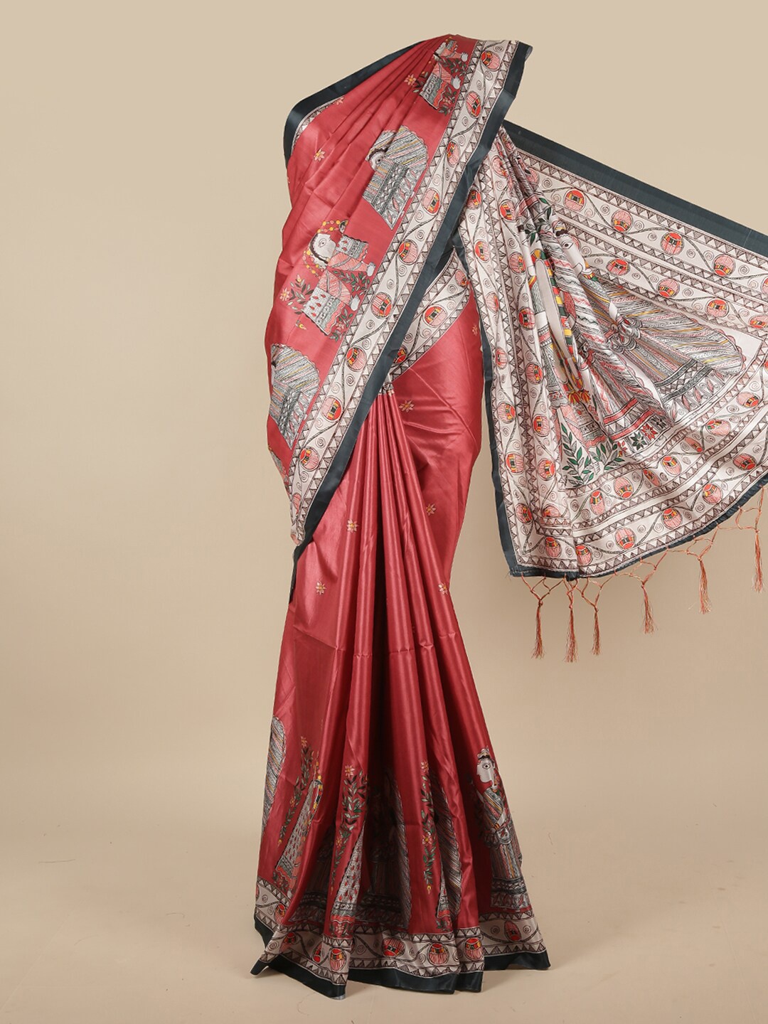 

Pothys Maroon & Black Ethnic Motifs Jute Silk Saree