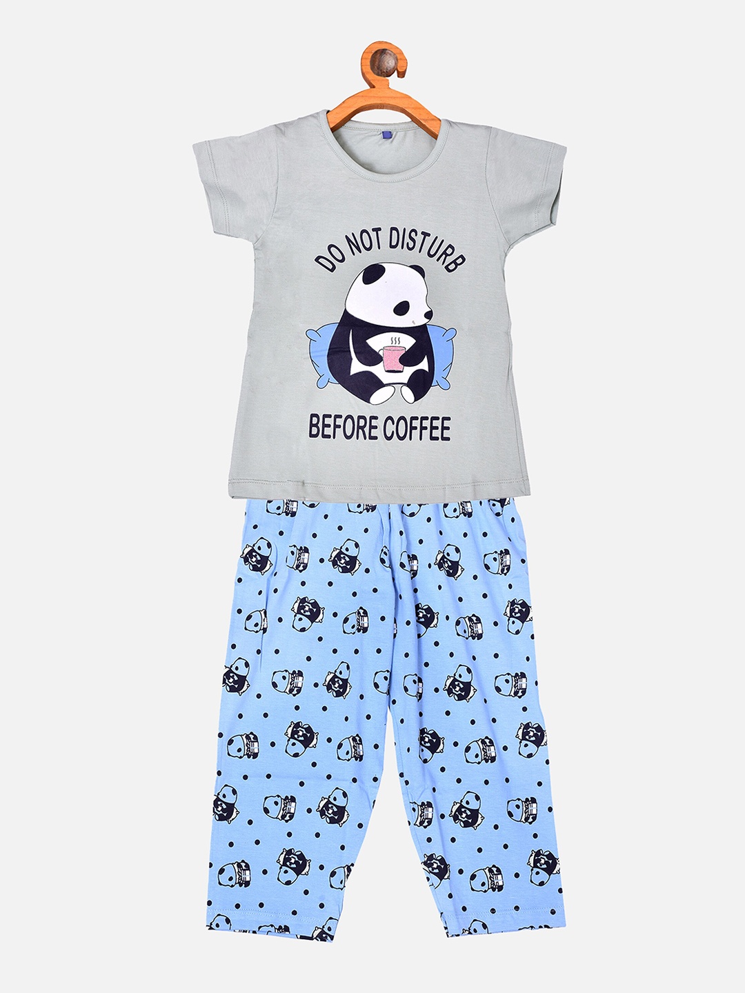 

BORN WEAR Girls Sea Green & Blue Printed Pure Cotton Night Suit